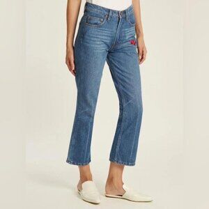 Bliss and Mischief Size 25 Cherry Embroidered Mid Rise Flared Cropped Jeans